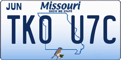 MO license plate TK0U7C