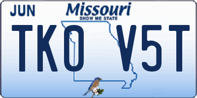 MO license plate TK0V5T