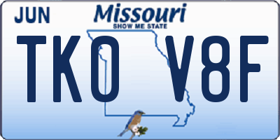 MO license plate TK0V8F