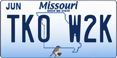 MO license plate TK0W2K