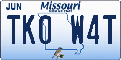 MO license plate TK0W4T