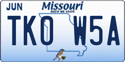 MO license plate TK0W5A