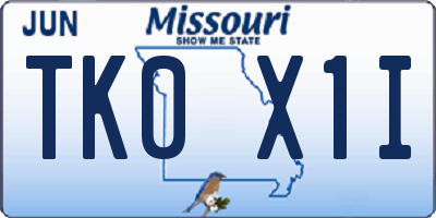 MO license plate TK0X1I