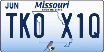 MO license plate TK0X1Q