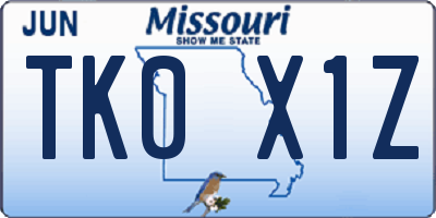 MO license plate TK0X1Z