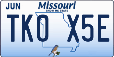 MO license plate TK0X5E