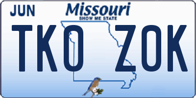 MO license plate TK0Z0K