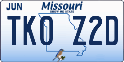 MO license plate TK0Z2D