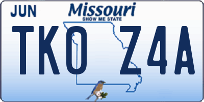 MO license plate TK0Z4A