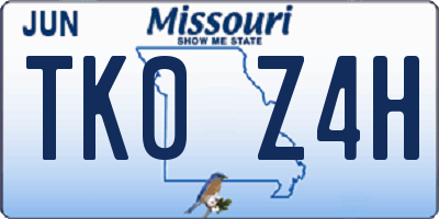 MO license plate TK0Z4H