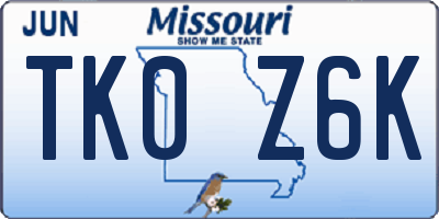 MO license plate TK0Z6K
