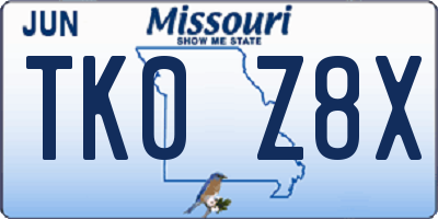 MO license plate TK0Z8X