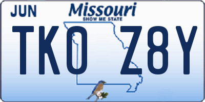 MO license plate TK0Z8Y