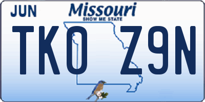MO license plate TK0Z9N