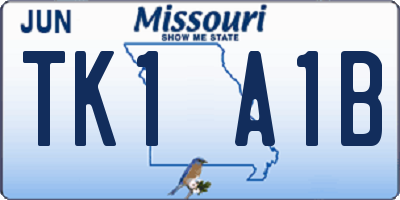 MO license plate TK1A1B