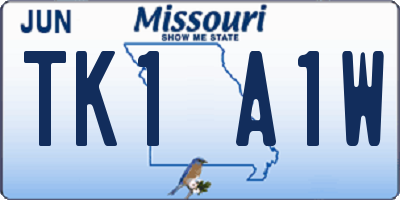 MO license plate TK1A1W