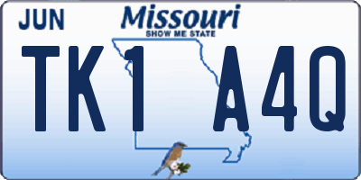 MO license plate TK1A4Q