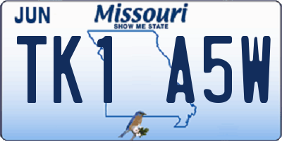 MO license plate TK1A5W
