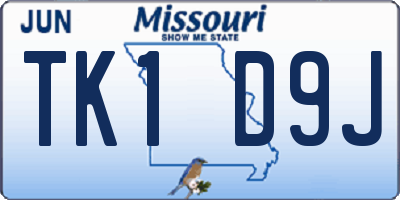 MO license plate TK1D9J