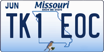 MO license plate TK1E0C