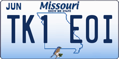 MO license plate TK1E0I