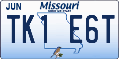 MO license plate TK1E6T