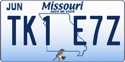 MO license plate TK1E7Z
