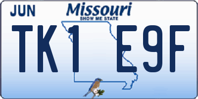 MO license plate TK1E9F