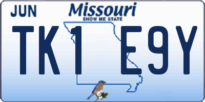 MO license plate TK1E9Y
