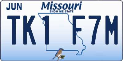 MO license plate TK1F7M