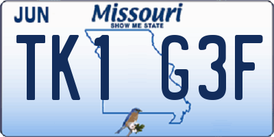 MO license plate TK1G3F