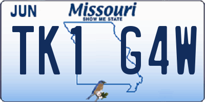 MO license plate TK1G4W