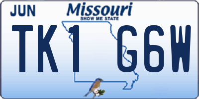 MO license plate TK1G6W
