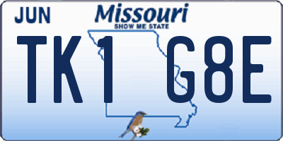 MO license plate TK1G8E