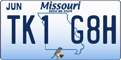 MO license plate TK1G8H