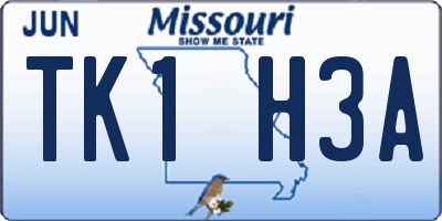 MO license plate TK1H3A