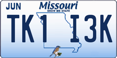 MO license plate TK1I3K