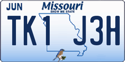MO license plate TK1J3H