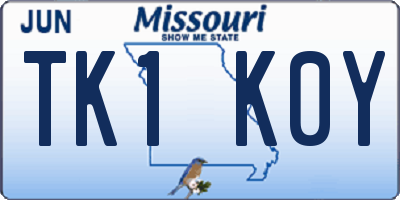 MO license plate TK1K0Y