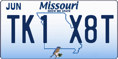 MO license plate TK1X8T