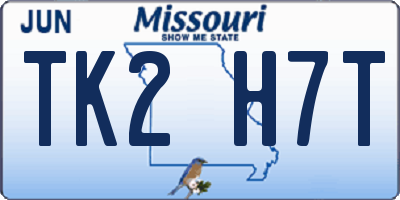 MO license plate TK2H7T
