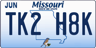 MO license plate TK2H8K