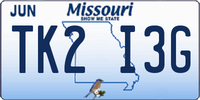 MO license plate TK2I3G