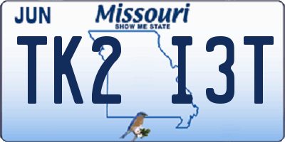 MO license plate TK2I3T