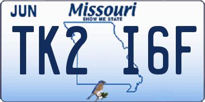 MO license plate TK2I6F