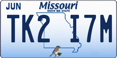 MO license plate TK2I7M