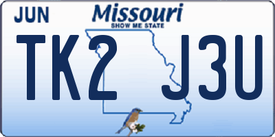 MO license plate TK2J3U