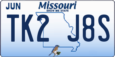 MO license plate TK2J8S