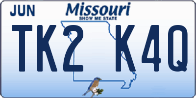 MO license plate TK2K4Q