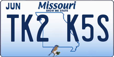 MO license plate TK2K5S